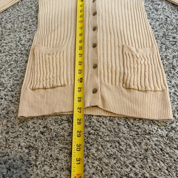 VINCE Skinny Ribbed 100% Cashmere Soft Button Down Beige Cardigan Women’s Medium - Picture 7 of 12